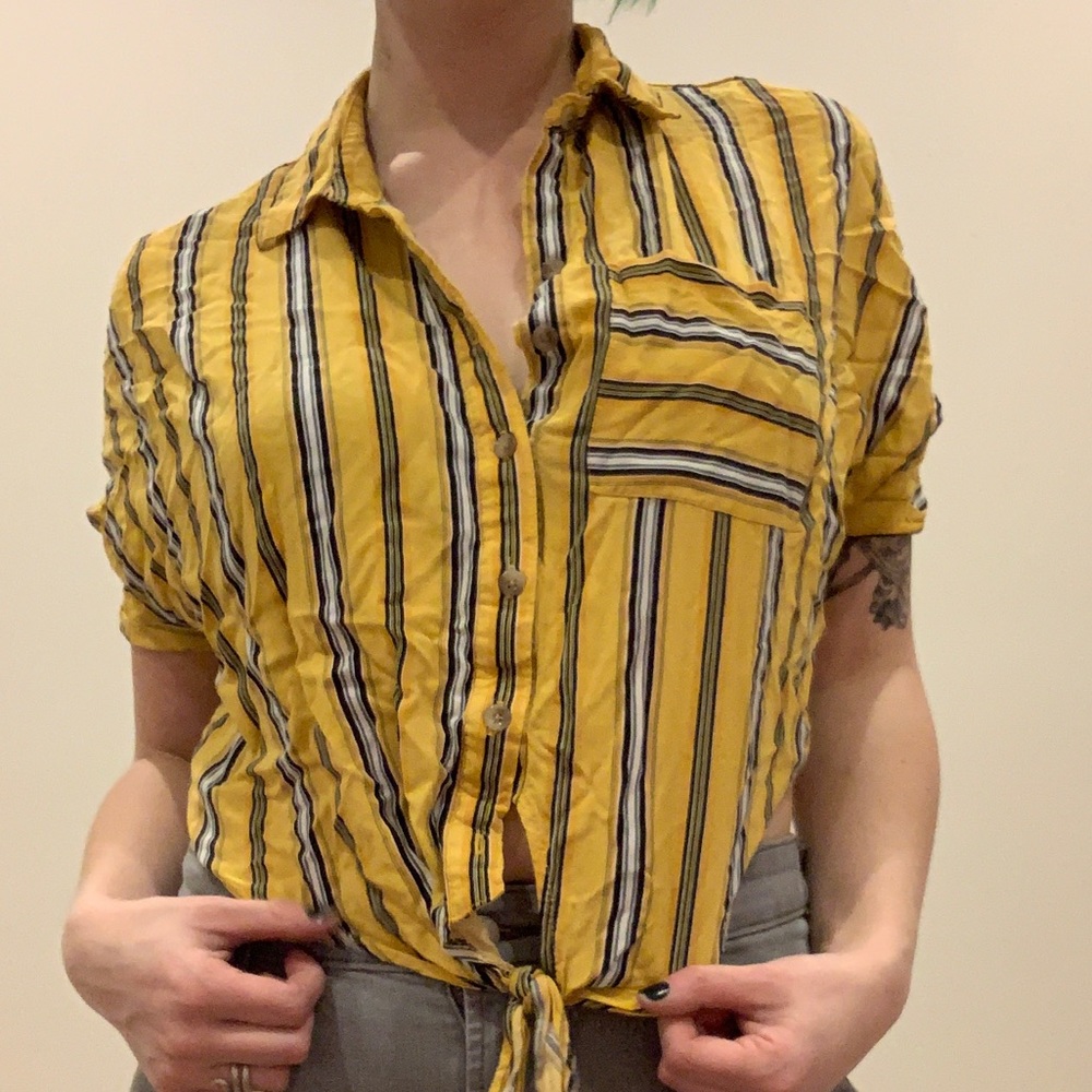 Button Down Striped T-Shirt